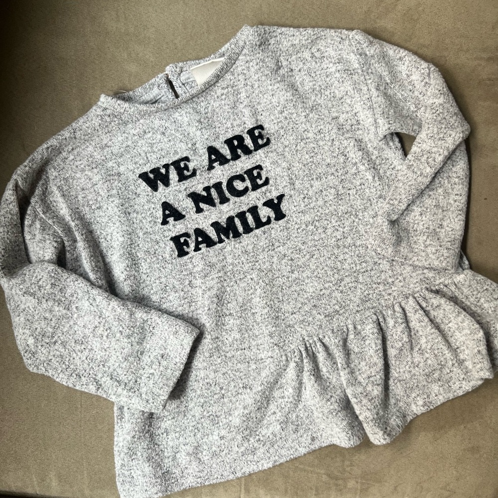 BOGO 🎊 Baby Zara Gray Heathered Pullover with Black Text and Crew Neck